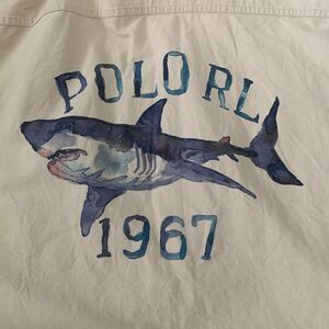 Vintage POLO Ralph Lauren Shirt Mens Large Cut-Off Sleveless Khaki Shark RARE